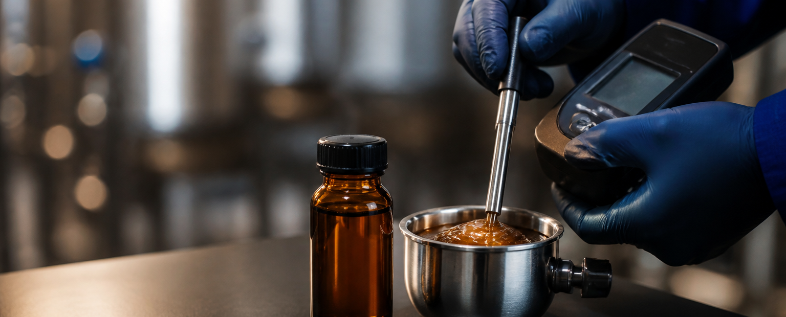 Technician evaluating the quality of recovered grease